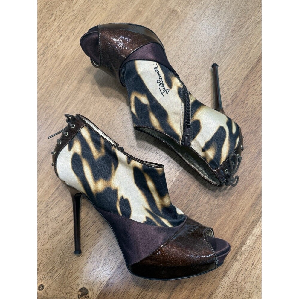 Vintage Y2K Just Cavalli Heels Leopard Animal Print Peep Toe Lace Up - Picture 5 of 16